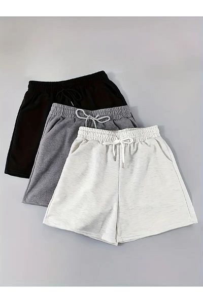 SURMARİ Σετ 3 άνετα αθλητικά σορτς Unisex χτενισμένα βαμβακερά