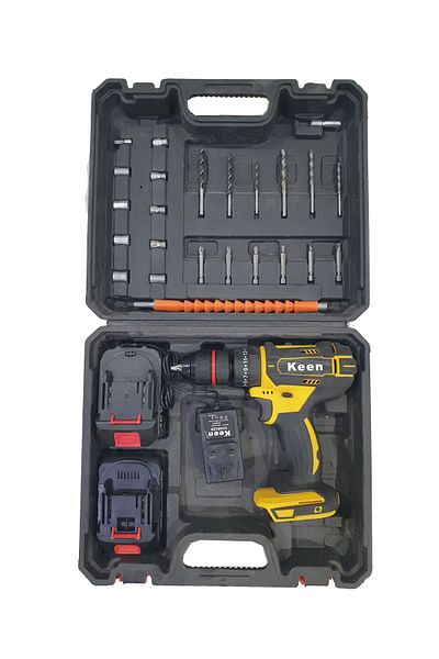 Keen Cordless drill, drilling, screwing and unscrewing, two 36-volt batteries, 13 mm iron head
