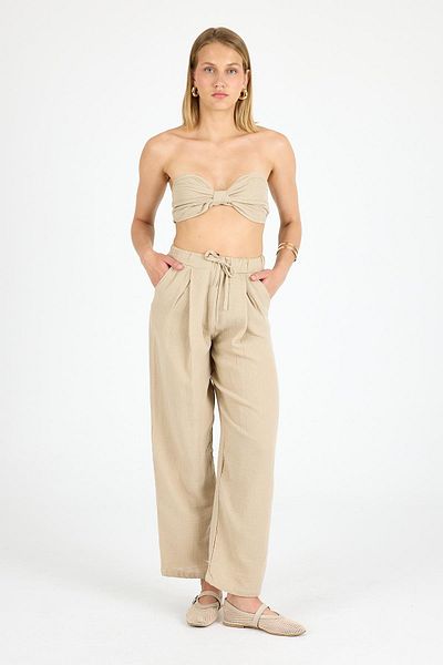 Polo State Women's Beige Linen Summer Double Suit – Bustier & Trousers