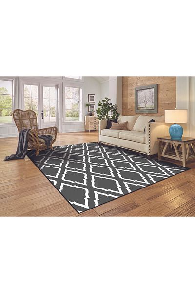 Oriental Weavers Living room/bedroom carpet, Helsinki Geometric Grey, BCF,OW Scandic 2663,KS2,E (67 x 120 cm)