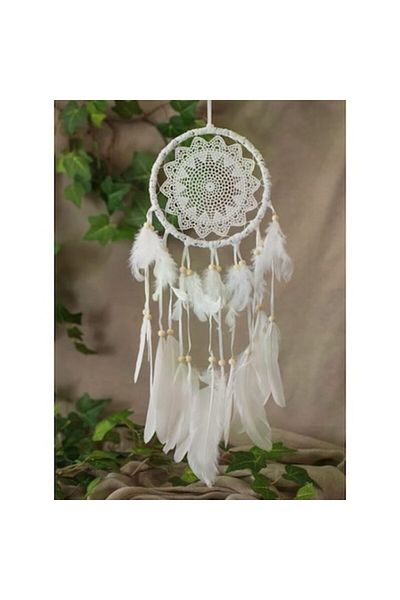 BLA BLA FOAM Prinzator de Vise Decorativ, Dreamcatcher, Alb cu Dantela & Margele din Lemn 16x47cm