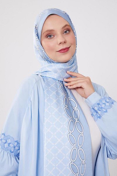 Levidor Baby Blue Square Chain Patterned Brand Shawl