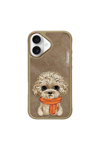 Nimmy iPhone 16 Uyumlu 3D Göz Köpek Detaylı Gerçek Nakış İşlemeli Kabartmalı ...
