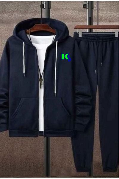 SAAT TEKSTİL Ρολόι υφασμάτινο Oversize Μπλε Πράσινο Σετ με κουκούλα με φερμουάρ με λογότυπο