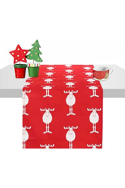 Hamoom Christmas tablecloth, cotton, red/white, 180 x 30 cm