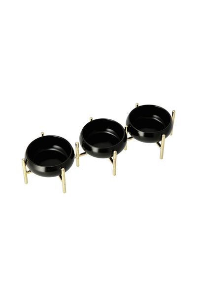 LA MESA black/gold durable porcelain snack bowls set 3 pcs