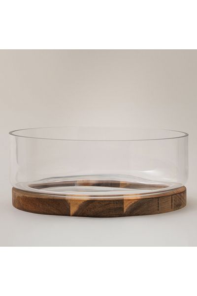 LA MESA glass bowl with wood base 27.8*10.5cm