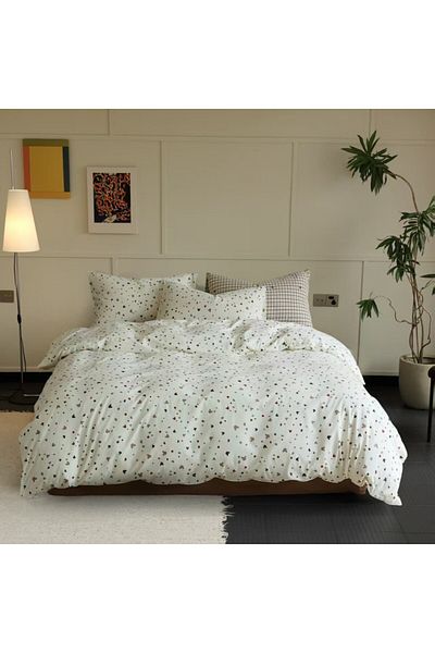 Pucioasa 100% cotton knit bed linen with elastic, multicolored hearts