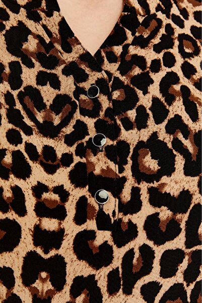 LİKAPA Kısa Kollu Leopar Desenli Viskon Anne Elbisesi