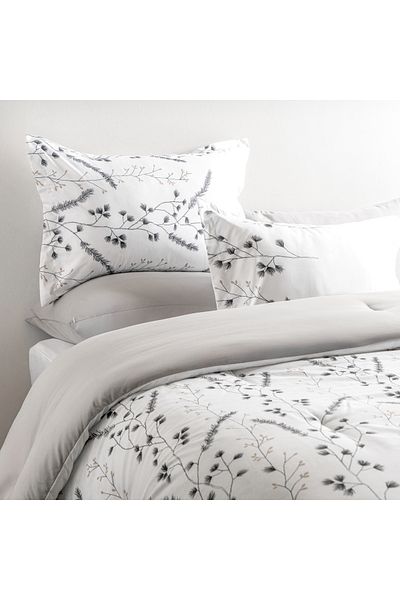 Cottage Microfiber King Comforter 6 Pcs Set, White/Grey, 230*250Cm