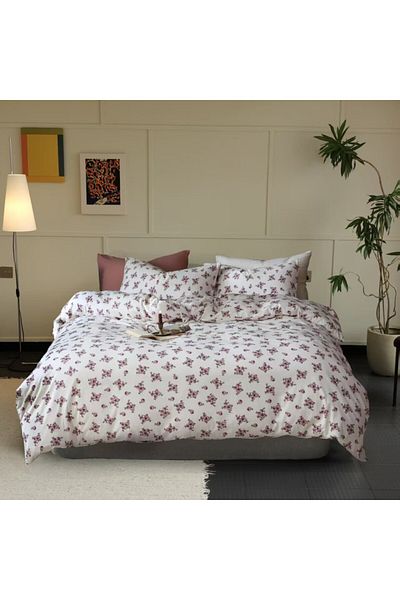 Pucioasa 100% cotton bed linen with elastic, purple flowers