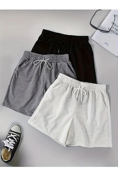 SURMARİ Σετ 3 άνετα αθλητικά σορτς Unisex χτενισμένα βαμβακερά