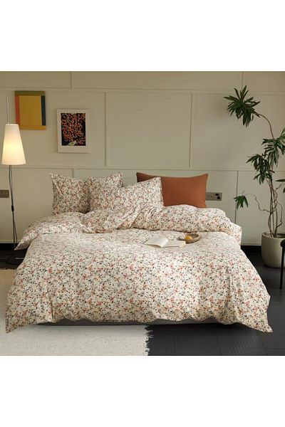 Pucioasa 100% cotton bed linen with elastic, cream with flowers