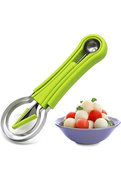 FATUXZ 4-in-1 Multi-function Fruit Tool, Plastic/stainless Steel, Green/silver, 22 X 7.5 X 2.5 Cm