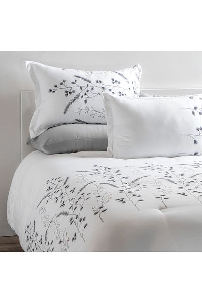 Cottage Microfiber King Comforter 6 Pcs Set, White/Grey, 230*250Cm