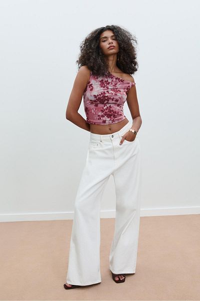 Stradivarius Printed asymmetric tulle T-shirt