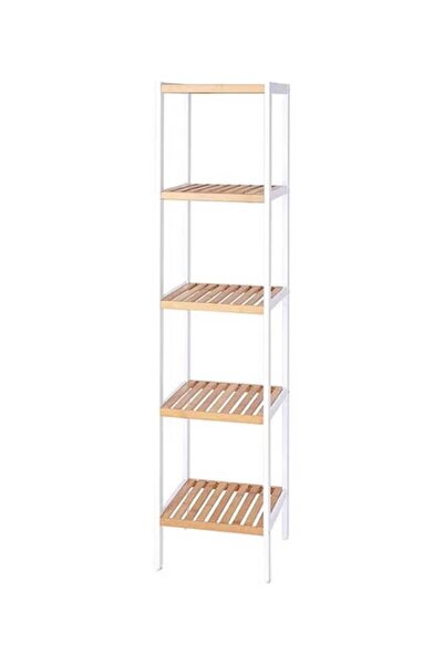 rexa رف تخزين متعدد الاستخدامات من الخيزران بخمس طبقات - 37×37×140 سم، بيج/أبيض