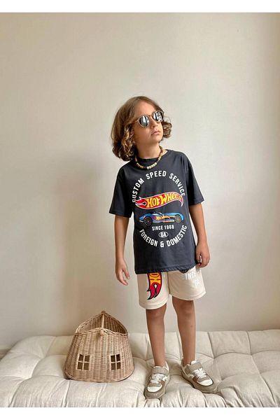 YİGİT BUTİK Yigit Boutique Car Printed Shorts Boys Suit