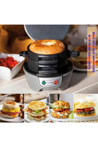 Generic Electric 600W Hamburger Sandwich Maker Toaster Round Barbecue Burger Maker with Egg Cooking Ring for