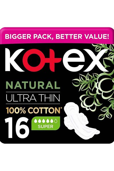 Kotex فوط صحية طبيعية فائقة الرقة، فوط صحية كبيرة الحجم بأجنحة
