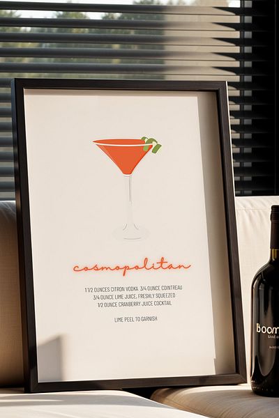 HİGUERA Cosmopolitan Cocktail BAR Tablou de perete de bucătărie cu cadru din lemn natural