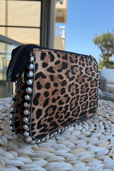Melissa Boutique Kadın Leopar Yumuşak Deri Uzun Zincir Askılı Clutch Çanta (2...