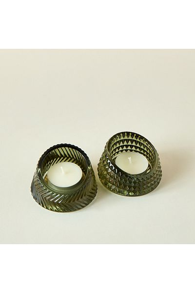 Lifestyle Textured Glass Tealight Candleholder - Set of 2