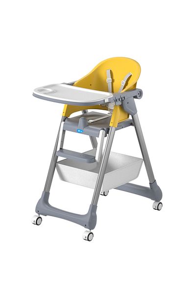 Little Mom Scaun de masa Little Mom 2in1 cu roti si cos pentru accesorii Yellow