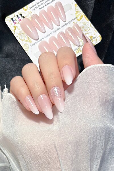 Easy Beauty Ombre Badem Tırnak Orta Uzunluk 24 Adet Takma Tırnak Seti W480