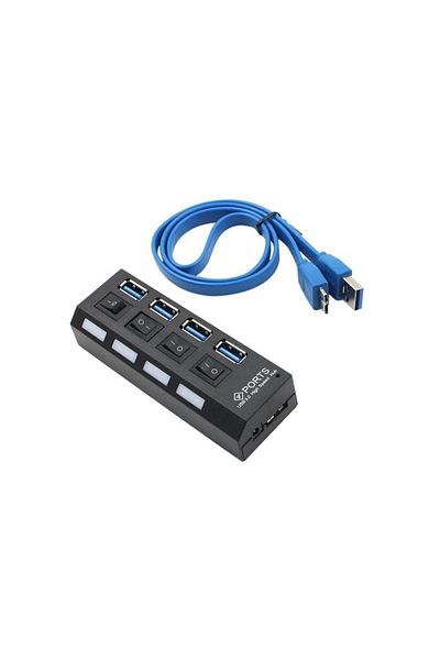 divendi-ro USB Hub with 4 High Speed USB 3.0 Port, On/Off Button, with included power cable, black