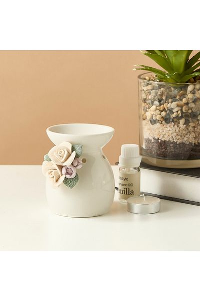 Lifestyle Floral Textured Ceramic Oil Burner - 9x7x9 cms
