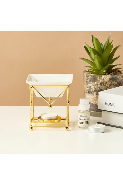 Lifestyle Metal Oil Burner with Tealight Candle and Fragrance Oil Gift Set