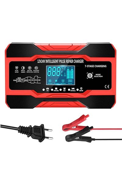 divendi-ro Car battery rectifier DP1210, 12V 10A - 24V 5A, 180W, 7-step charging, 4 functions, black with red