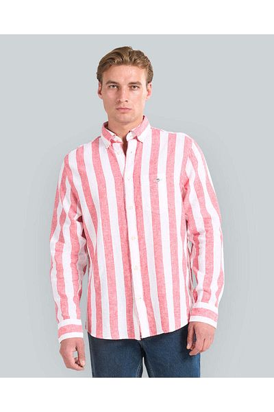 Gant Regular Fit Bold Striped Cotton Linen Shirt