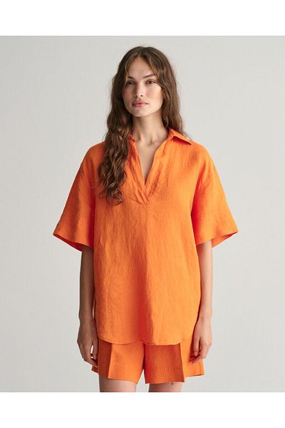 Gant Relaxed Fit Linen Popover Short Sleeve Shirt
