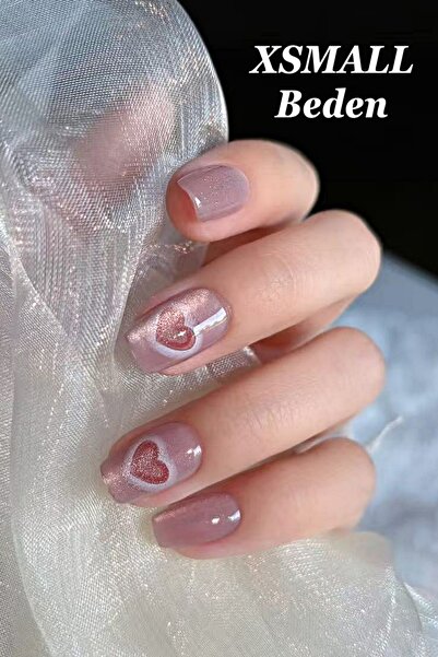 Easy Beauty XSMALL Beden Kısa Takma Tırnak Kedi Gözü Kalp 10 Adet T005