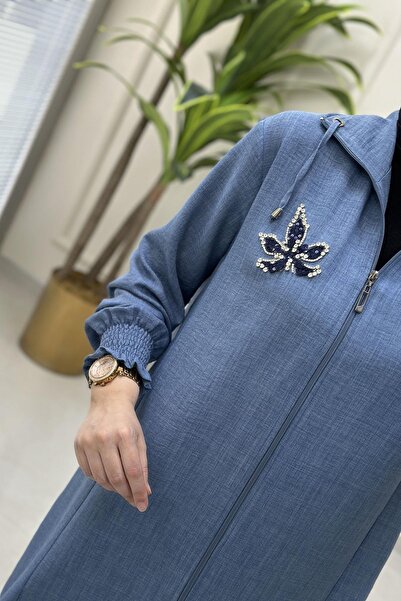 Esse Önü Fermuarlı Kolu Büzgülü Giyçık ve Pantolon Kadın İkili Takım Mavi ESS 2140