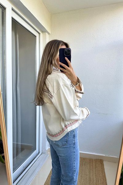 My Blog Ecru Embroidered Gabardine Shirt - 7187