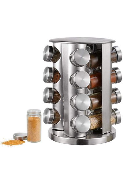 divendi-ro Set of 16 Glass Spice Containers and Stainless Steel Rotating Holder/Organizer