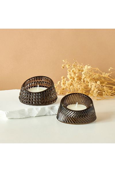 Lifestyle Textured 2-Piece Glass Candleholder Set