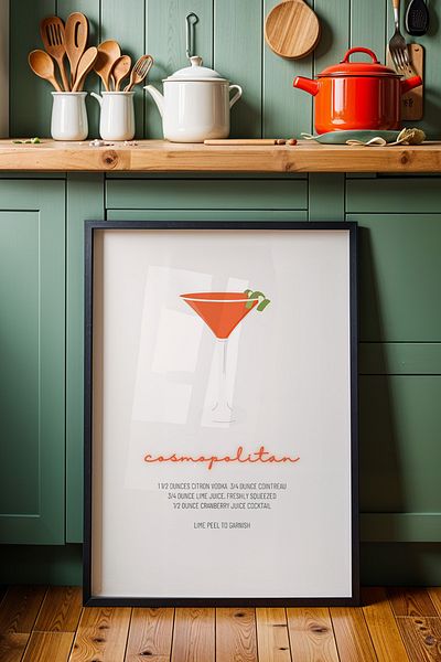 HİGUERA Cosmopolitan Cocktail BAR Tablou de perete de bucătărie cu cadru din lemn natural
