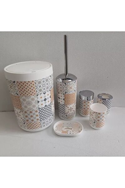 Living طقم حمام بلاستيكي من 6 قطع بطبعات زخرفية - تصميم أنيق وفني