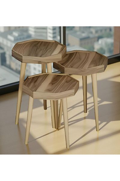 rexa 3-Piece Serving Table Set – Brown, 40 x 40 x 59 cm, Nesting Side Tables for Living Room & Decor