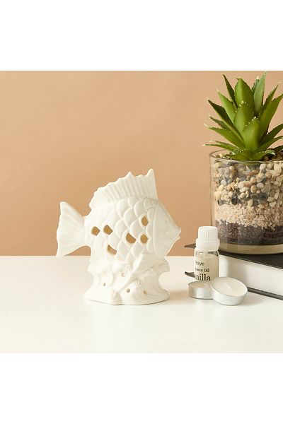 Lifestyle Fish Textured Ceramic Oil Burner - 13x7x14 cms