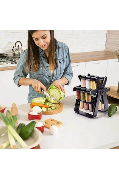 divendi-ro Rotating spice organizer, with 18 jars, ABS+PP+ glass, black