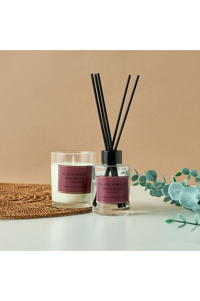 Lifestyle Black Amber and Ginger Lily Reed Diffuser and Candle Gift Set