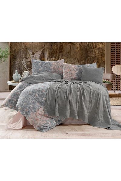 DOUX HOME Hale Double 57 Wire Duvet Cover Set with Knitwear Blanket 200 X 220 cm Anthracite
