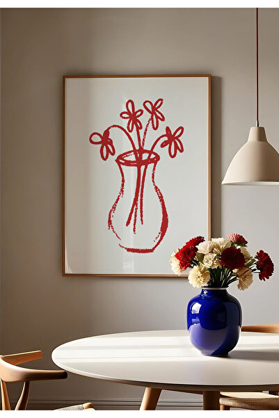 DES VU PRINT Line Art Çiçek Posteri, Çerçevesiz Çiçek Temalı Poster