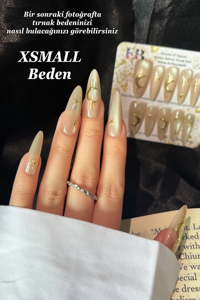 Easy Beauty XSMALL Beden Stiletto Takma Tırnak Kedi Gözü 10 Adet Tırnak T160