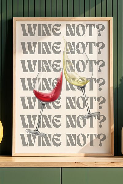 HİGUERA Wine Note Minimalist BAR Tablou de perete de bucătărie cu cadru din lemn natural